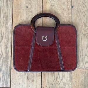 Vintage Burgundy Red Leather Suede Top Handle Purse